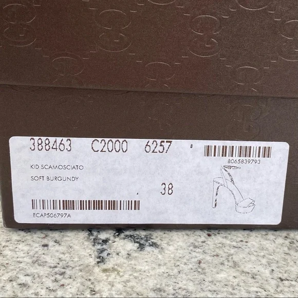 Gucci Leila Platform Suede Sandal Burgundy - Picture 15 of 16